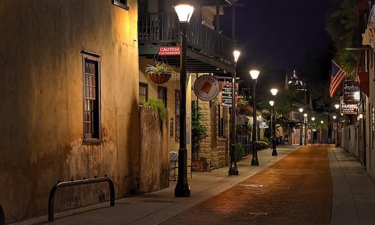 Hauted city street on Old City Ghosts in St. Augustine, FL.