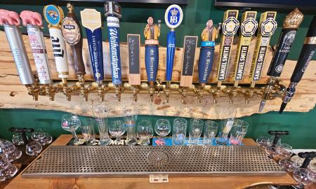 The various beers on tap